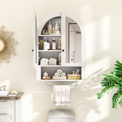 Armoire murale arquée avec portes en miroir et tablettes réglables pour la salle de lavage
