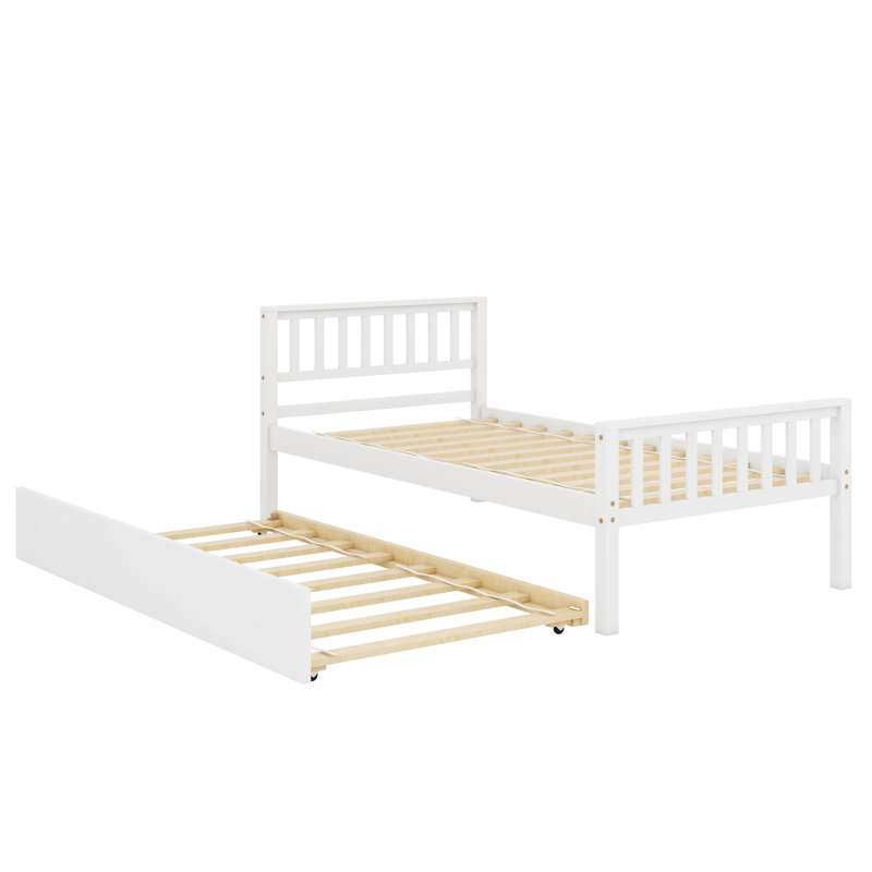 Structure de lit plateforme robuste en bois robuste avec lit gigogne escamotable, Blanc