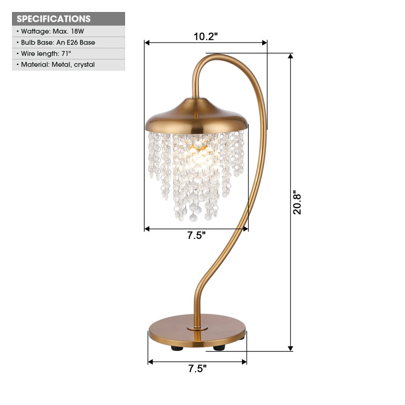 Modern 21" Arched Crystal Dimmable Table Lamp