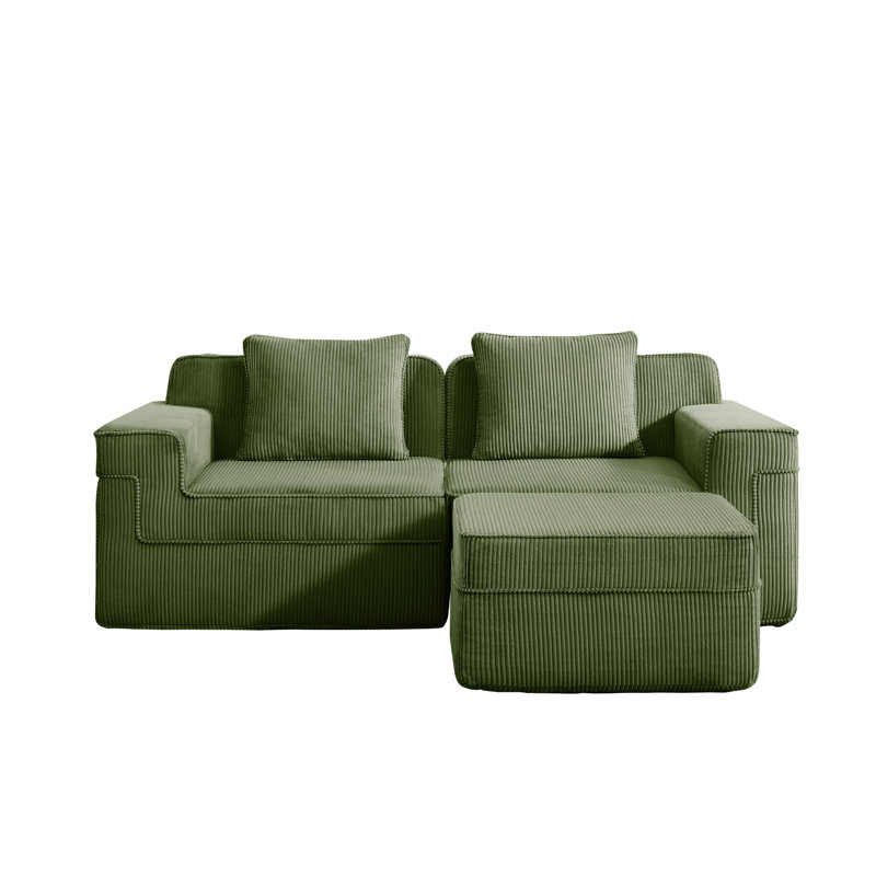 Cloud Sectional Couch With Deep Seat, Green Corduroy