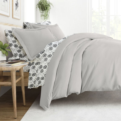 Ensemble de literie 8 pièces - Housse de couette unie, ensemble d'édredon et ensemble de draps à motifs