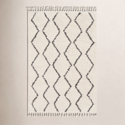 Mossy Charcoal Light Beige Moroccan Shag Rug