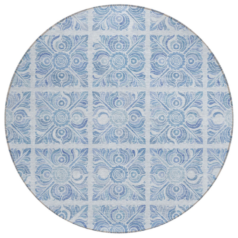 Tapis intérieur lavable rond 8 pi bleu ciel et bleu denim HomeRoots