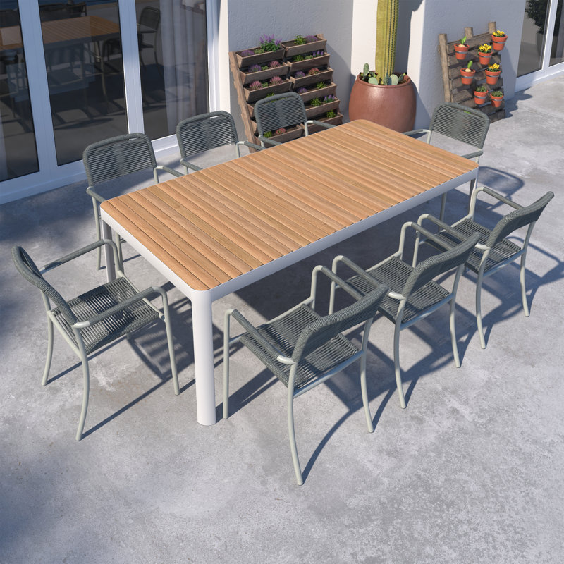 Ensemble de salle à manger rectangulaire en aluminium pour 8 personnes Leeson