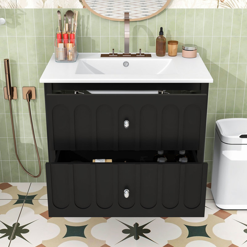 Meuble-lavabo de salle de bain avec lavabo et tiroir de rangement, Noir