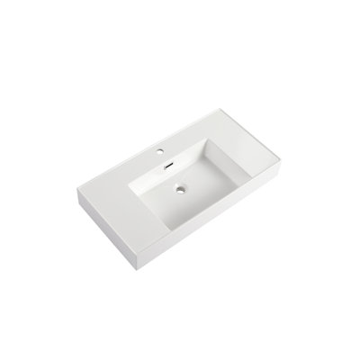 Lavabo de salle de bain 36 po en résine, finition blanc brillant, profondeur 35,05 po, largeur 18,44 po, hauteur 4,68 po, 45,51 lb, imperméable et résine à utiliser