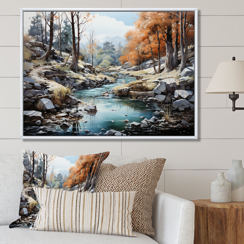 Cascade de sérénité, impression d'art mural, Cadre flottant blanc, H 34 po x l 44 po x P 1,5 po