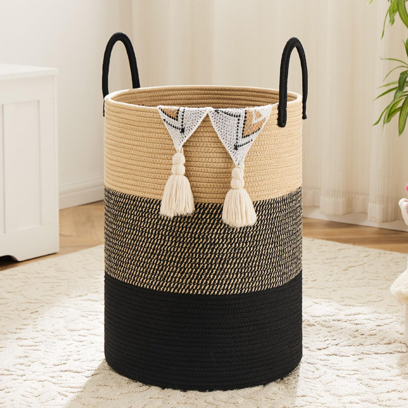 60l Woven Rope Laundry Basket Black