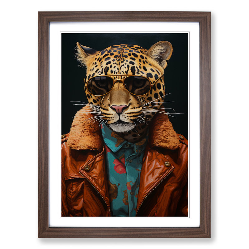 Leopard Neo-Plasticism - Single Picture Frame Print on Wood, Walnut, 46cm H x 34cm W x 2cm D