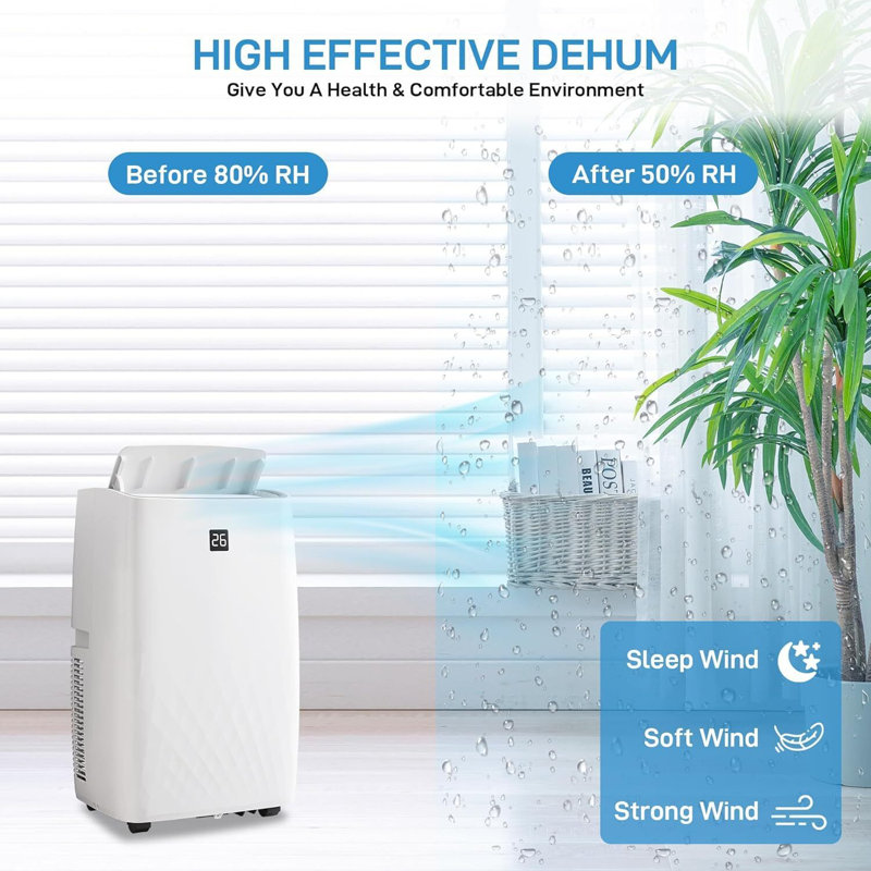 White 14000 BTU Portable Air Conditioner with Remote and Sleep Mode