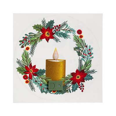 Décalcomanie pour fenêtre à DEL avec poinsettia et bougie scintillante