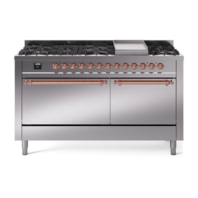 ILVE Nostalgie II Series 60 inch Dual Fuel Range with 9 Sealed Burners, Griddle (Solid Door)