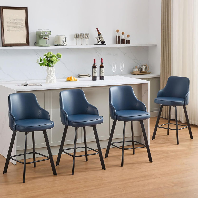 Tabouret de comptoir pivotant à dossier haut, 4, Bleu, Tabouret de comptoir (siège d'une hauteur de 26 p