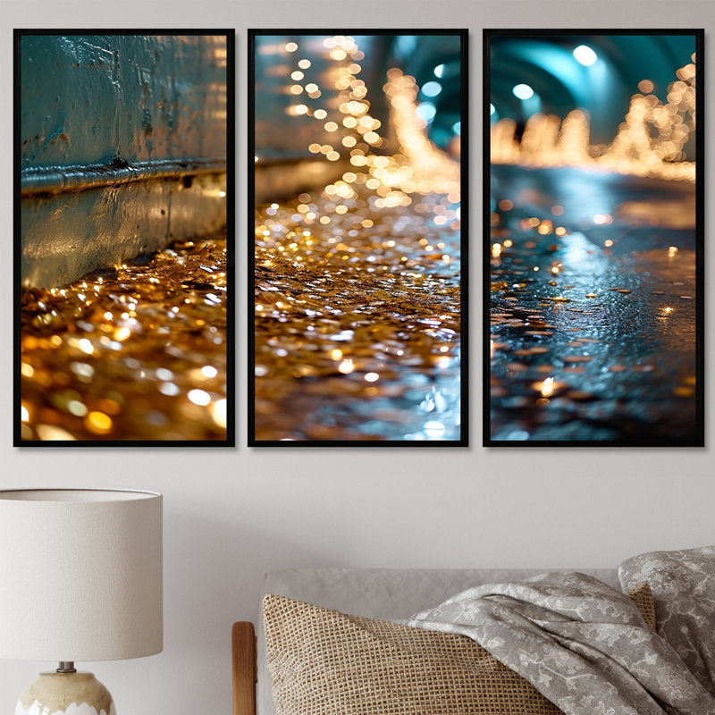 Ensemble de salon Reign - City Buildings Wall Art, Cadre flottant noir, H 40 po x l 60 po x P 1 po