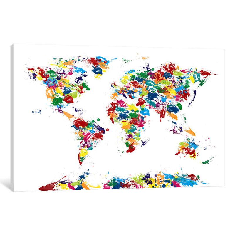 World Map Paint Drops by Michael Tompsett - Print on Canvas, Wrapped Canvas, 20.32 cm H x 30.48 cm W