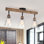 Grand plafonnier encastré 3 lumières rustique en bois de style campagnard avec abat-jour en verre grainé transparent et rail en chêne semi-encastré pour cuisine, salon, chambre à coucher, intérieur, noir