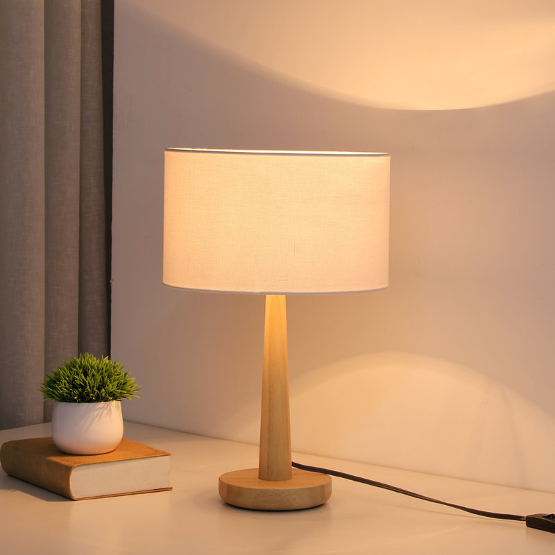 Lampe de table naturelle de 18,5 po avec abat-jour rond blanc et culot E26 (ampoule non incluse)