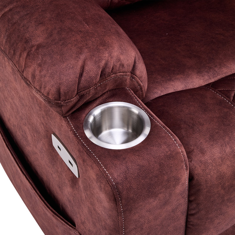 Power Lift Recliner Chair Sofa With Massage And Heat, Reddish Brown
