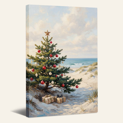 Décoration murale sur toile décorée, arbre sur une plage de sable