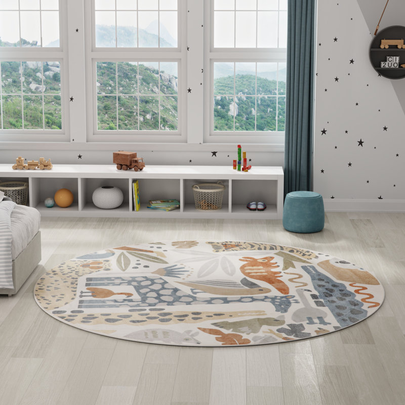 Tapis ivoire lavable à la machine Astra, Rond 7 pi 10 po