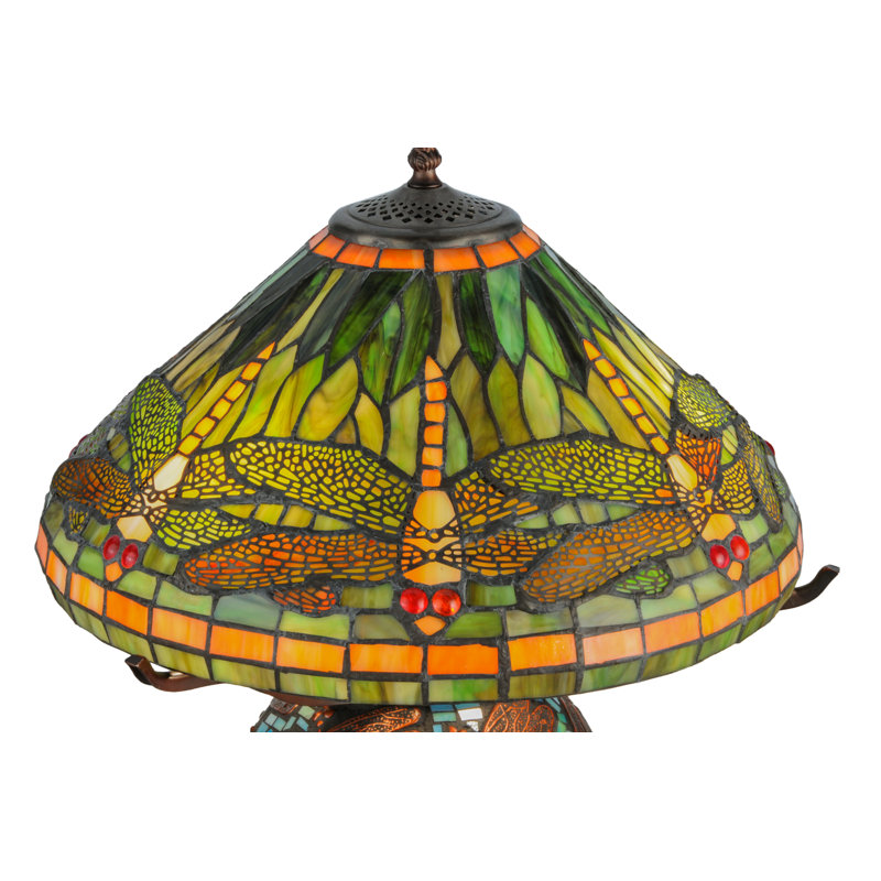 Green Tiffany Stained Glass Dragonfly Table Lamp