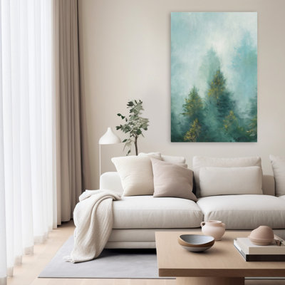 Misty Forest III, paysage bleu contemporain, turquoise et blanc