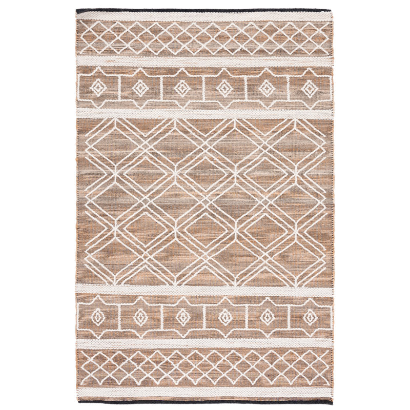 Adwell Natural Fiber Hand Woven Jute/Wool/Cotton Southwestern Rug in Natural/Ivory, Rectangle 8' x 10'