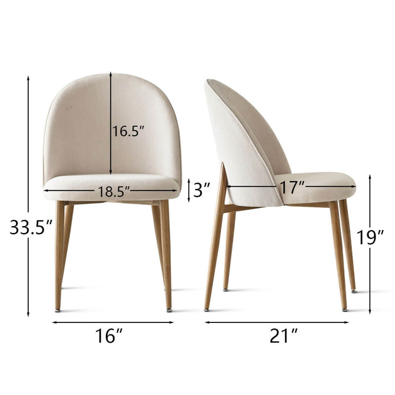Upholstered Dining Chair with Metal Legs, 	Beige Oak Leg
