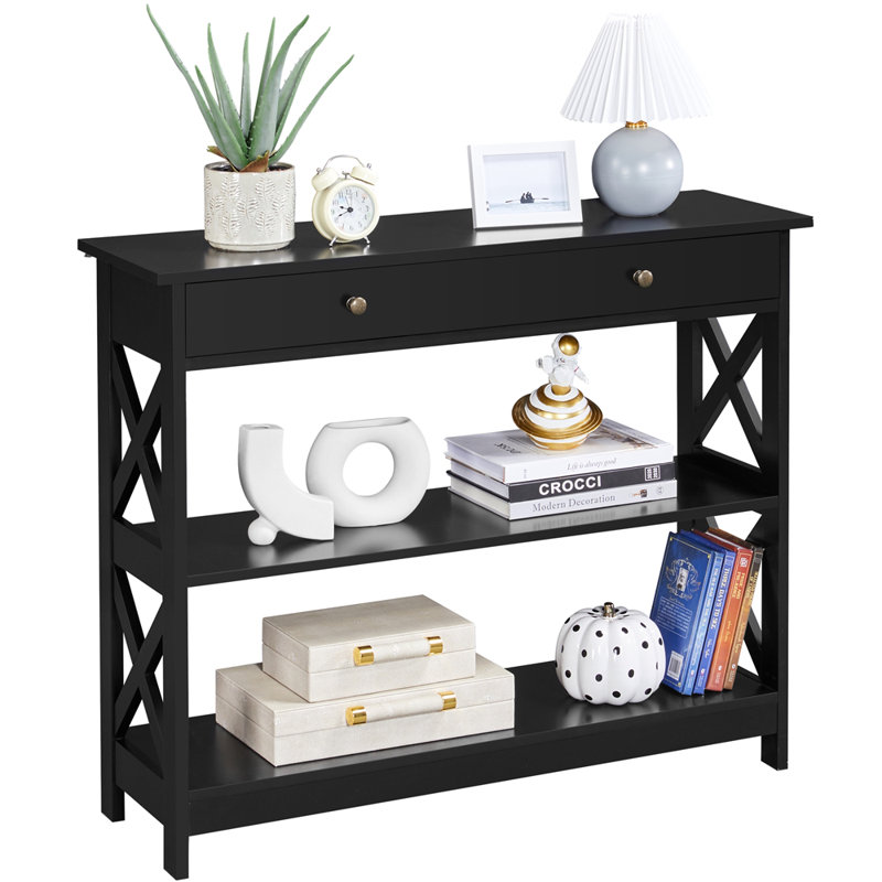 3-Tier Console Table, Black, 80 cm H x 30 cm W x 100 cm L