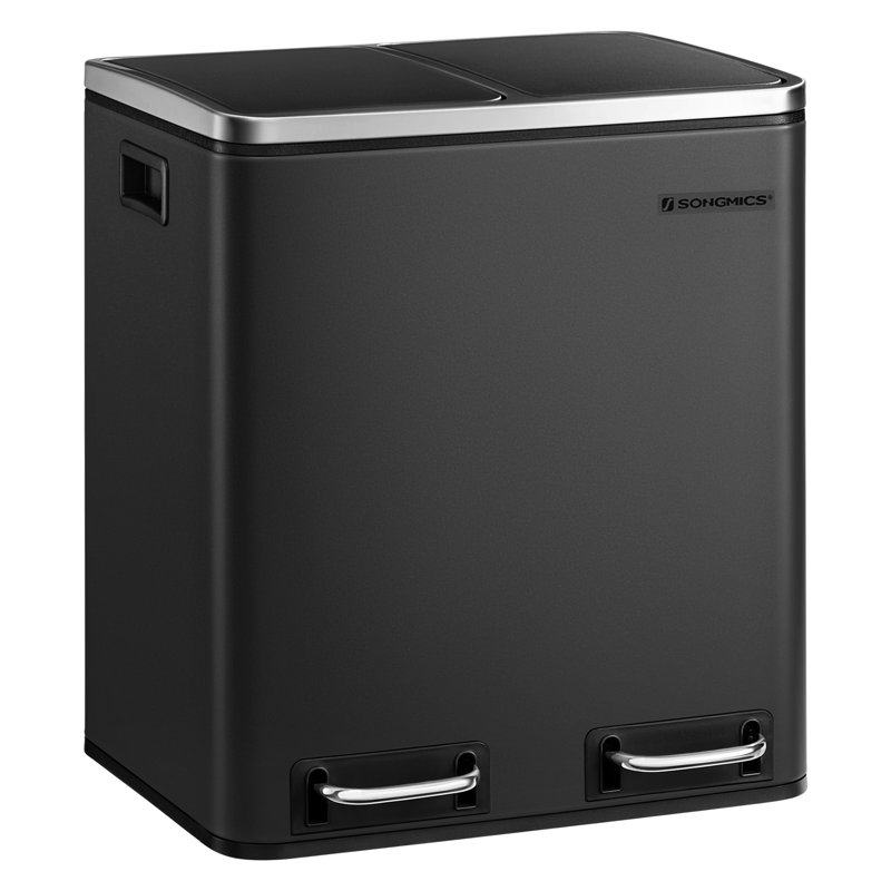 Steel Step On Multi-Compartment Rubbish & Recycling Bin, 30L, Black