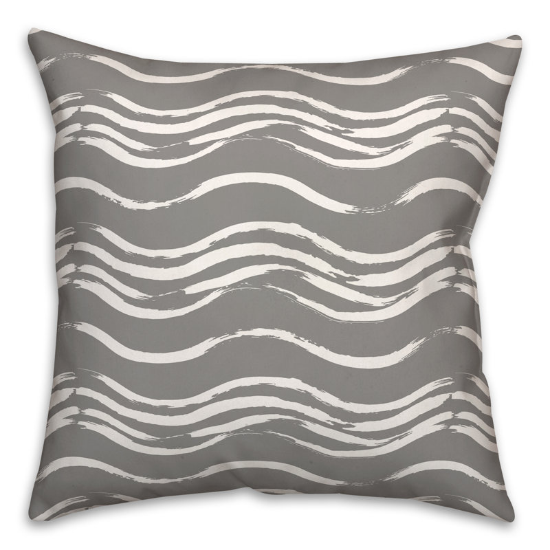 Black Waves Outdoor Throw Pillow, Gray, 18"H x 18"W
