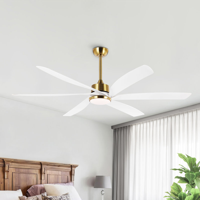 Grand ventilateur de plafond 64 po avec lumière DEL et télécommande, Doré, Blanc