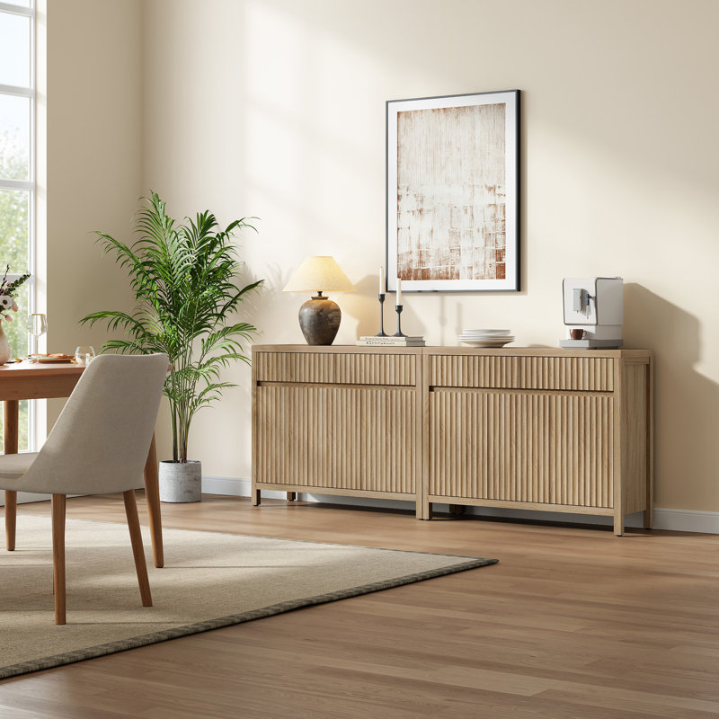 Allete Fluted 2-Drawer And 3-Door Sideboard With Adjustable Shelves, Sandstone Beige, 2