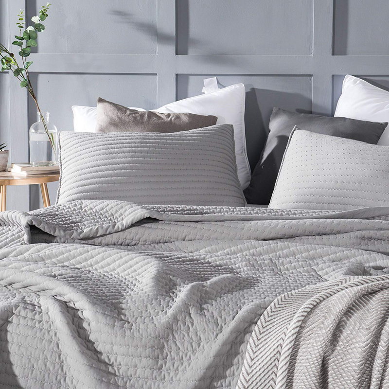 Gray Twin Reversible Microfiber Quilt Set with Shams