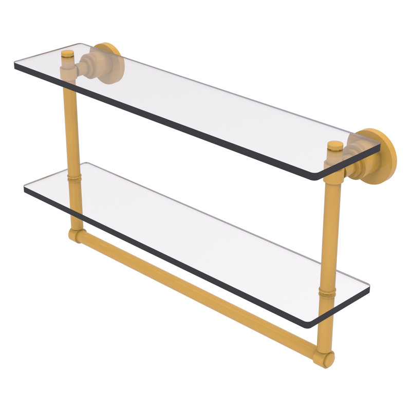 Tablette en verre à deux niveaux avec porte-serviettes intégré Willowmae, H 12 po x l 22 po x P 5 po, Or espagnol