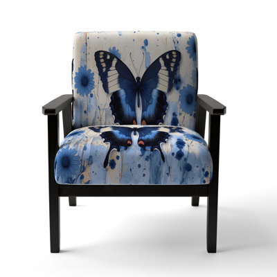 Magiera - Buttlerfly In Watercolor Painting - Velvet  Upholstered Floral Accent Arm Chair