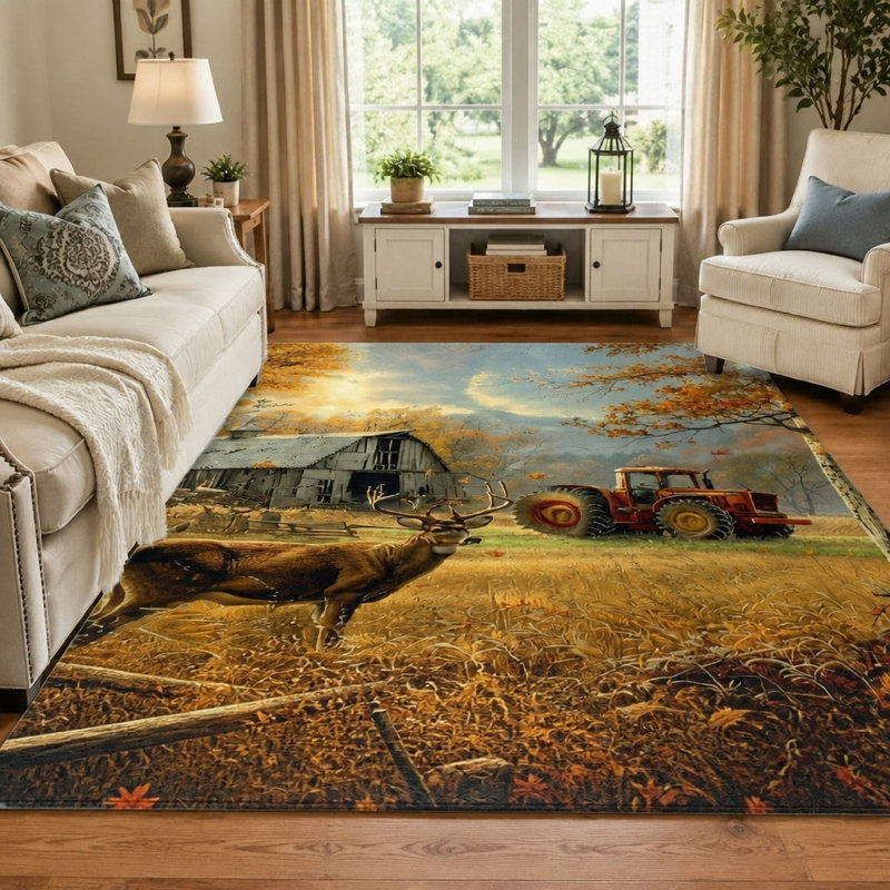 Tapis à motif de chevreuil à motif de ferme 1Pcs, W39.4 * L63in * 1 pièces