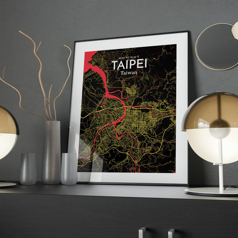 Taipei City Map In Contrast - No Frame Print, 24cm H x 18cm W x 0.05cm D