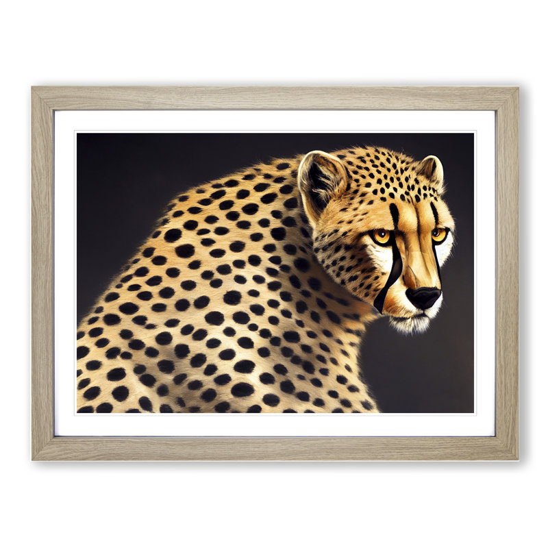 Masterful Cheetah - Single Picture Frame Print, 46cm H x 64cm W x 2cm D, Oak