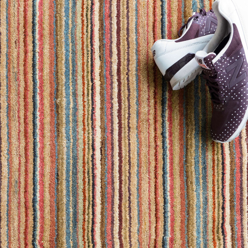Brindle Stripe Spice Hand Loom Knotted Wool Rug, Rectangle 2' x 3'