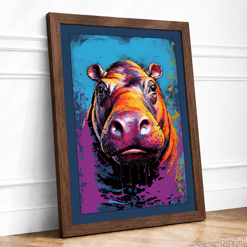 Neon Hippo Modern - Print, A4 - 29.7 x 21.0 cm, Walnut