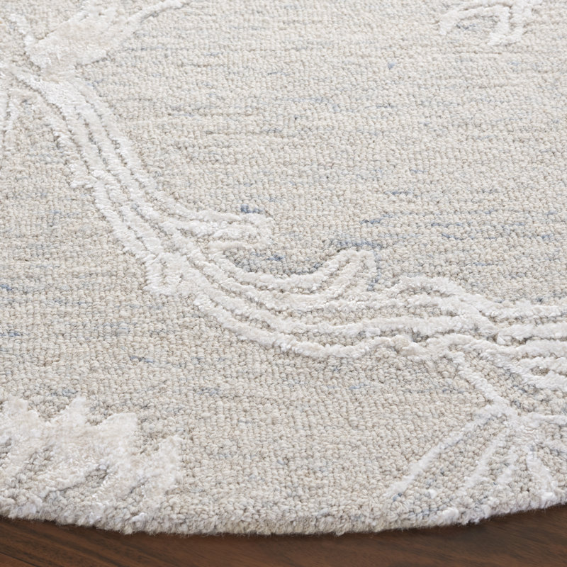 Salaam Hand Tufted Wool/Viscose Floral Rug in Light Blue/Ivory, Round 6'