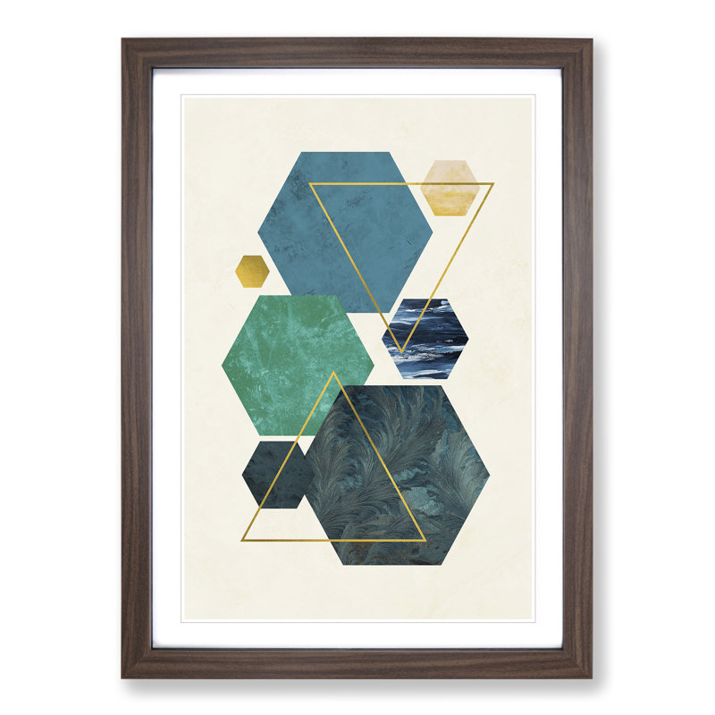 Mopdern Shapes No.1 - Picture Frame Graphic Art, Walnut Framed, 36cm H x 27cm W x 2cm D