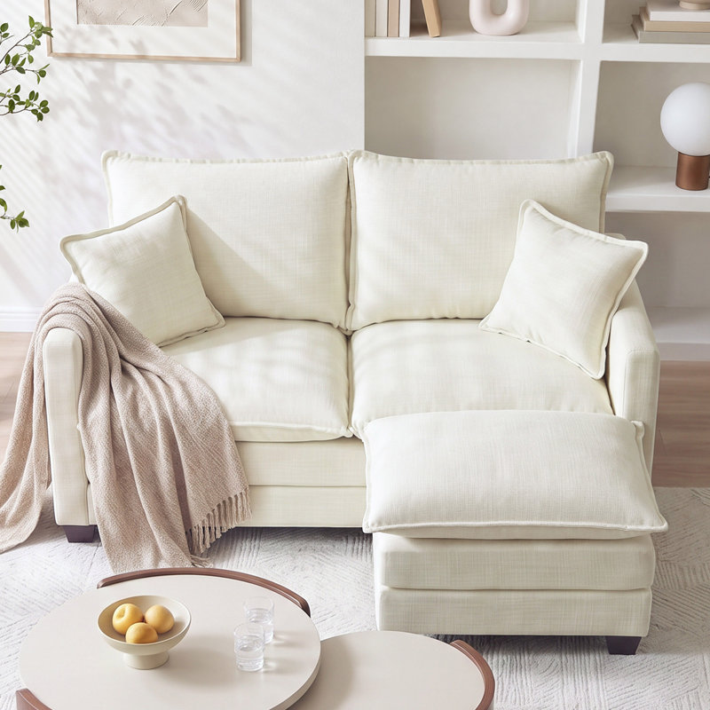 Canapé rembourré en chenille de 52 po, 52 po en forme de L, Beige