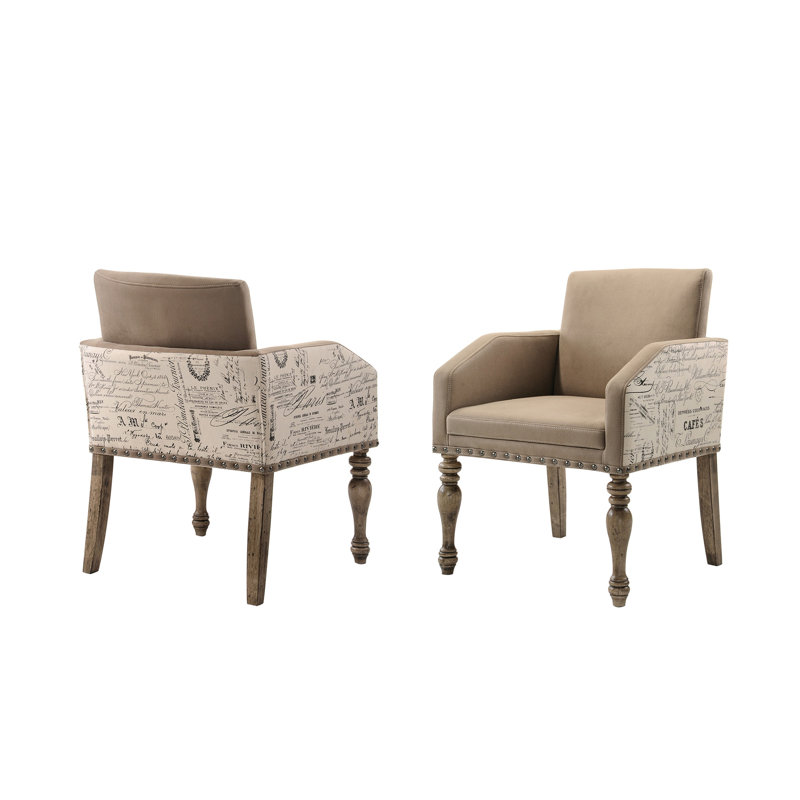 2 fauteuils de salle à manger de style bois de grève - tête de clou robuste, dossier imprimé, garniture de tête en microfibre, charmante et douce