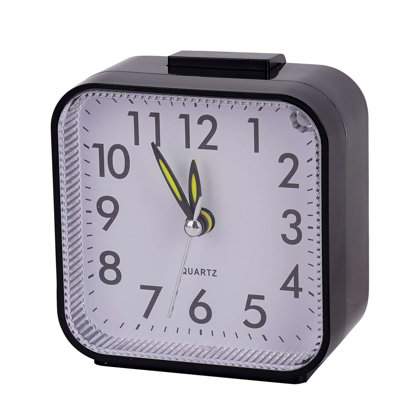 Small Battery Operated Analogue Travel Alarm Clock Silent Non Ticking with Night Light for Bedroom