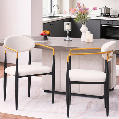 Gold - Accented Upholstered Dining Chair, 22"w X 21"d 30"h, Ergonomic For Home And Work, 2pcs/, Beige Seat Upholstery, Black Metal Frame, Resilient Me