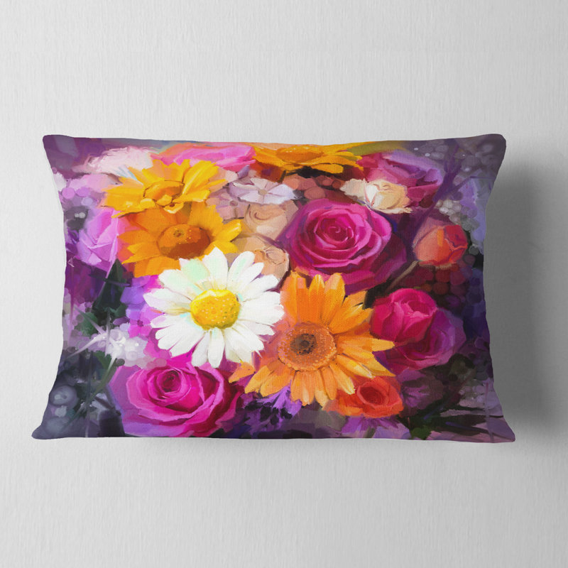 Coussin lombaire en aquarelle floral bouquet de fleurs
