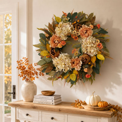 Couronne de pivoines artificielles d'automne 24 po