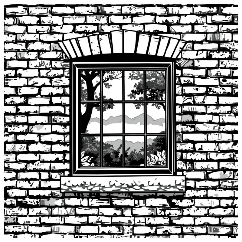 Brick Wall With Window Wall Tapestry - Window Wall Decor, 104in H x88 with 4 Grommets